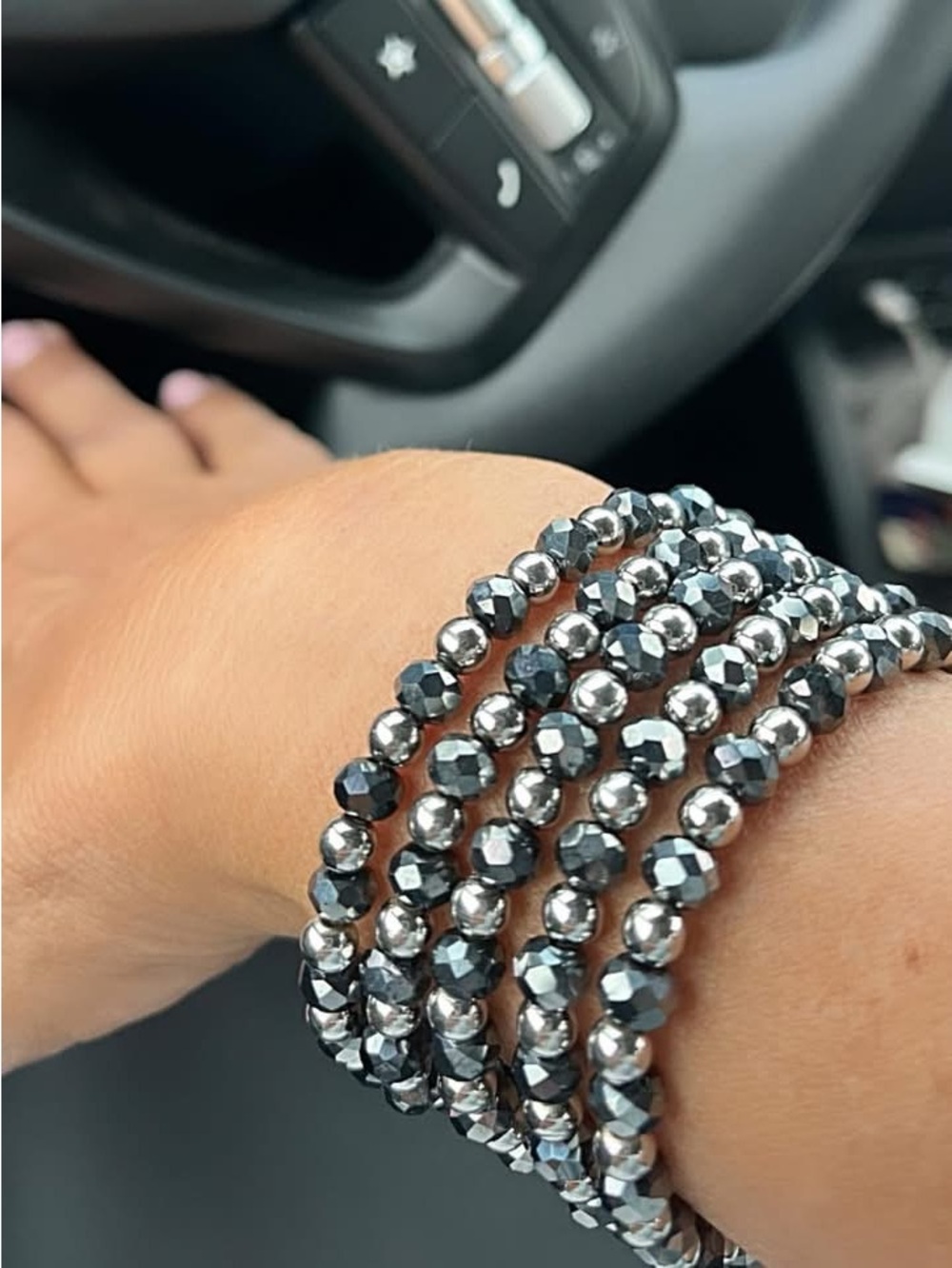 DENALI set of 5- Park Lane charcoal, gray and silver Beaded Bracelet Set